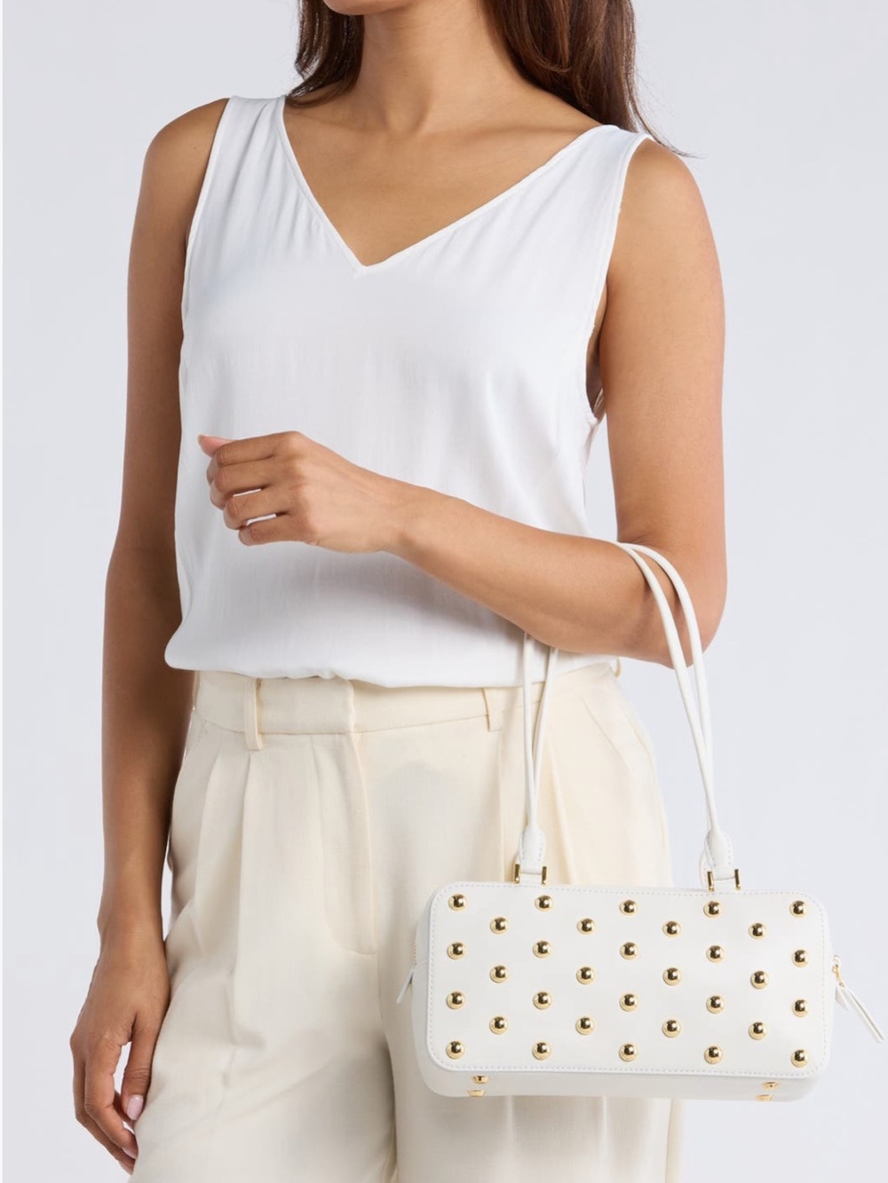 Veronica Beard Studded Boxy Leather Shoulder Bag Off-White NWT $648 Gorgeous!